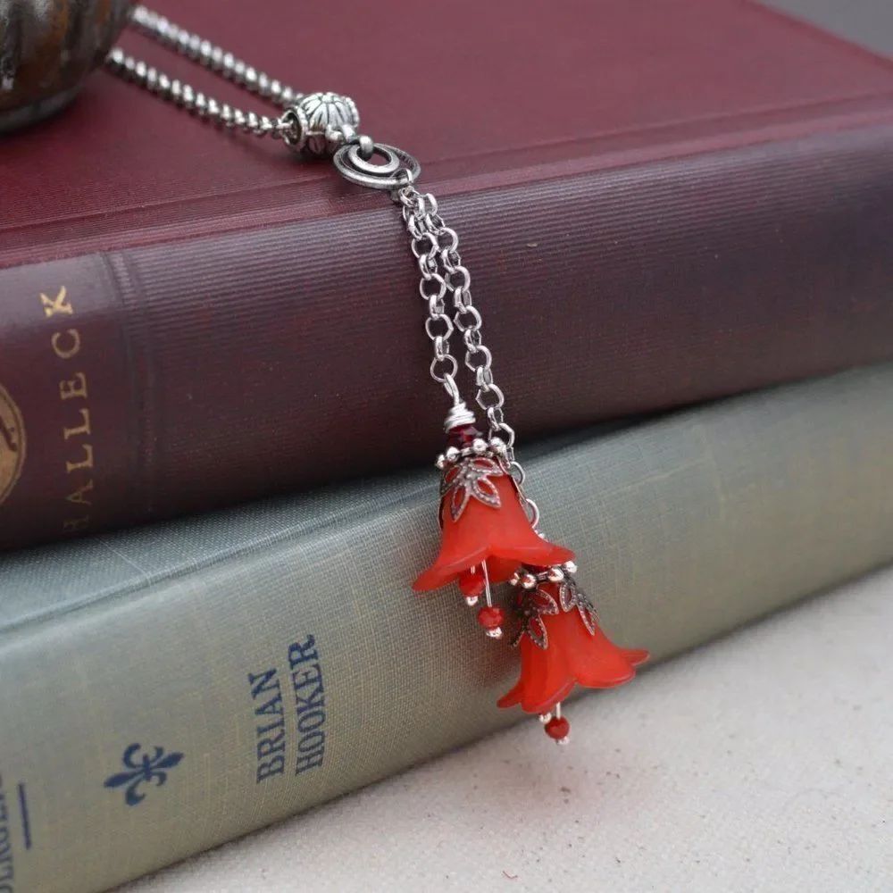 Red Bell Flower Double Necklace - Picture 3 of 4